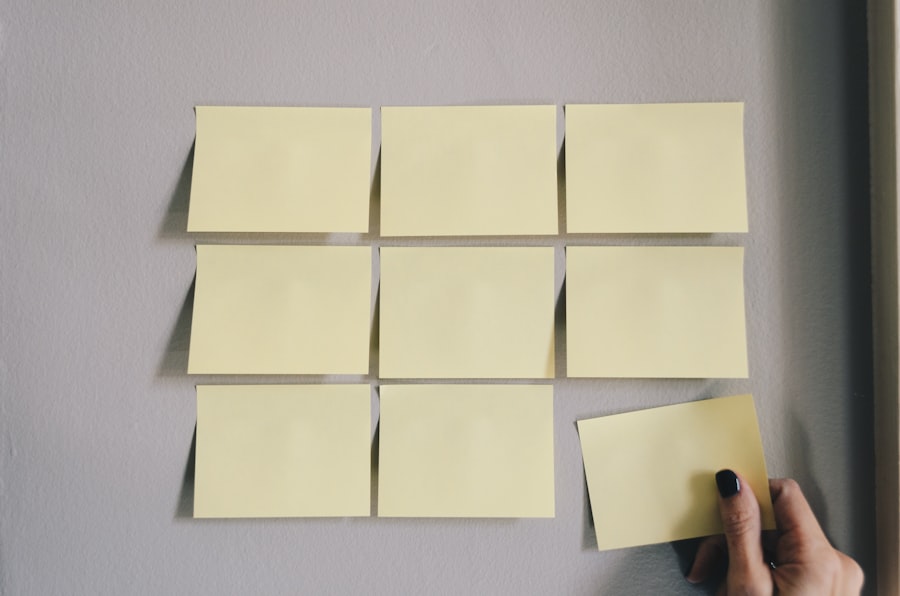 Sticky notes and planning board — no people